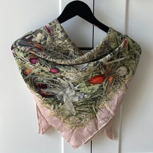Floral & Nature Print SILK Scarf in Pink and Green